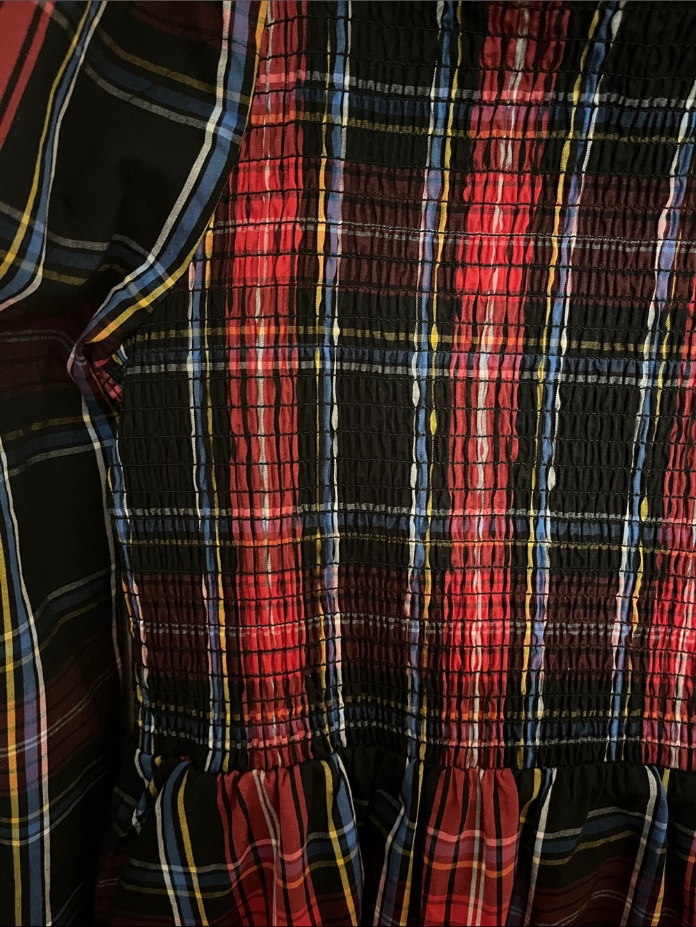 Draper James Plaid Smocked Square Neck Pocketed Long Sleeve Midi Dress L - Picture 5 of 8